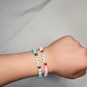 BFF Friendship Bracelets – Set of 2 | Pink & Teal Beaded Stretch Bracelets